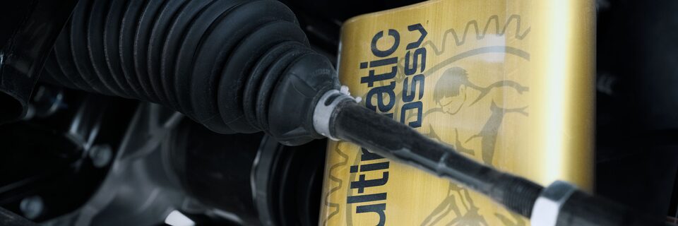 Close-up of the Multimatic DSSV Shocks on the Canyon AT4X Off-Road Pickup Truck