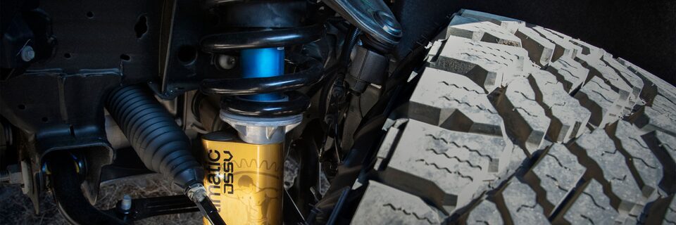 View of the Multimatic DSSV Shocks on the GMC Sierra AT4X Off-Road Truck