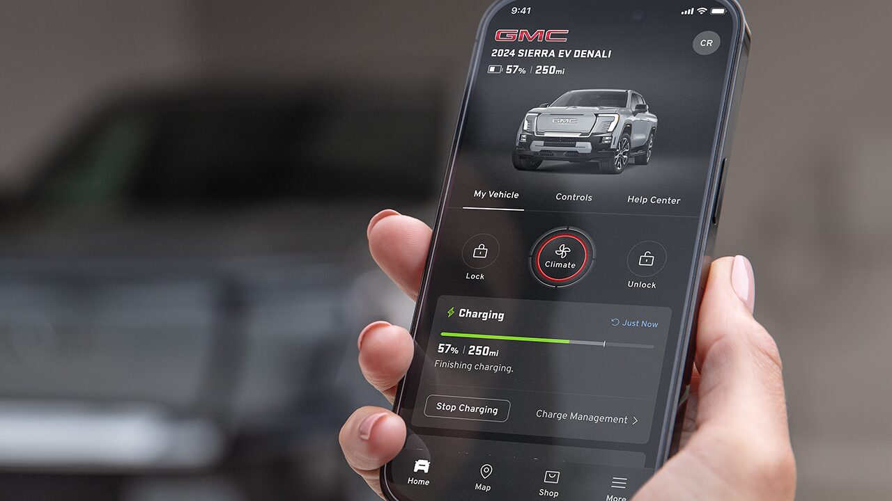 Close-up of a Smartphone Displaying the GMC Mobile App