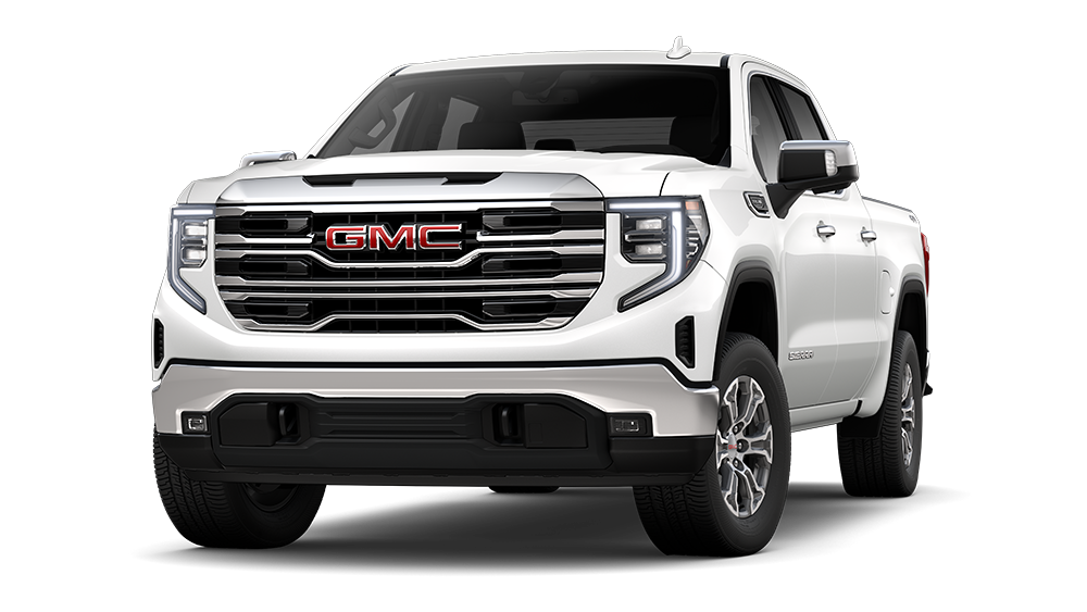 Front Three-Quarter View of a White 2025 GMC Sierra 1500 SLT Truck
