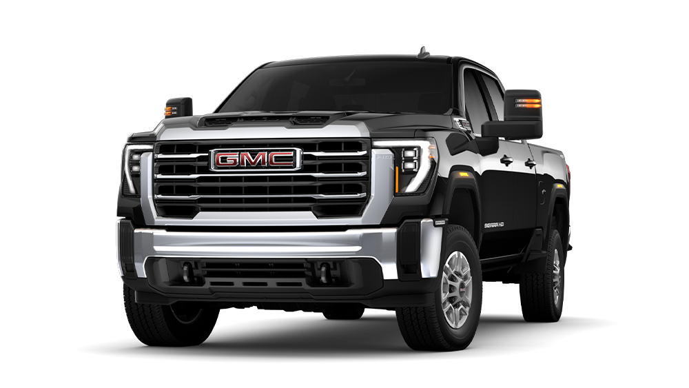 Front Three-Quarters View of the GMC 2026 Sierra HD Heavy Duty Truck in the Color Onyx Black
