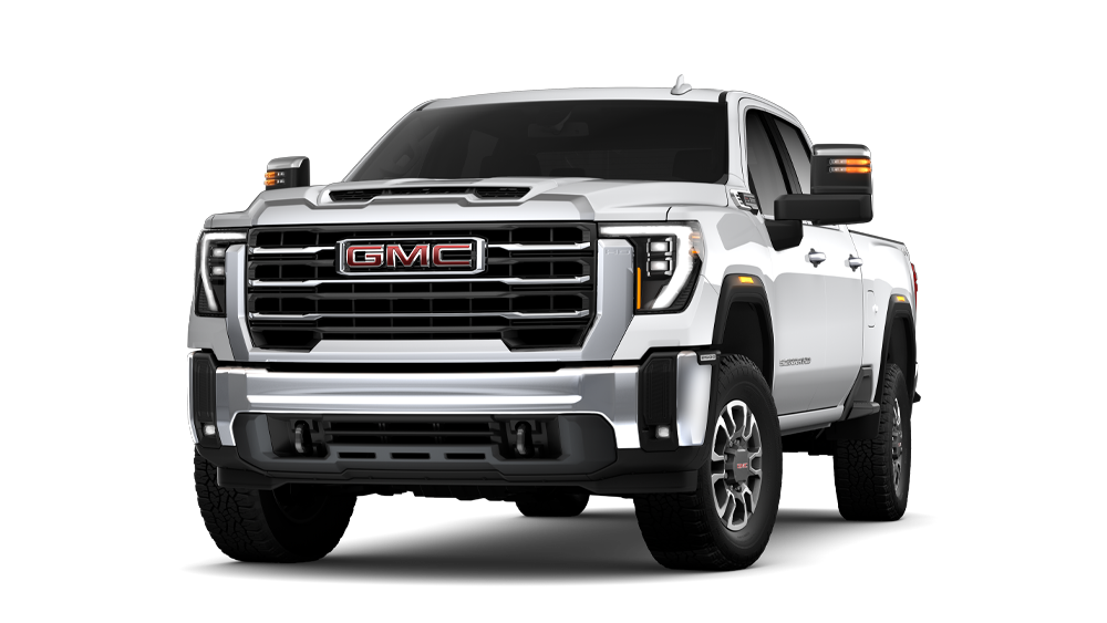 Front Three-Quarters View of a Silver 2026 GMC Sierra HD Pickup Truck
