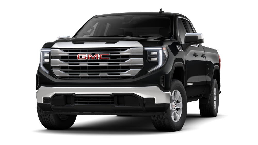 Front Three-Quarters View of a Onyx Black 2026 GMC Sierra SLE Pickup Truck