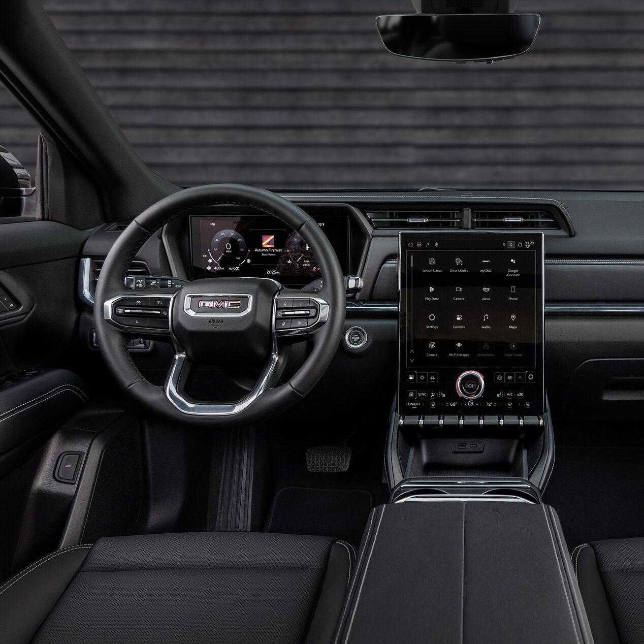Interior View of the Steering Wheel and Infotainment Screen in the GMC Terrain