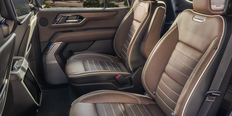 Interior View of the Second and Third Row Leather Seats in the 2025 GMC Yukon