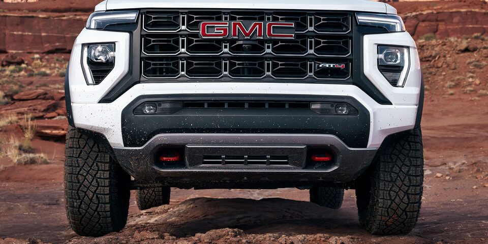 Front View of the Grille and GMC Badging on the Canyon AT4 Pickup Truck