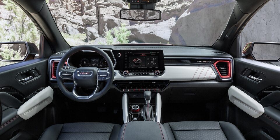 The Driver Seat View of the 2025 GMC Canyon Steering Wheel and Dashboard