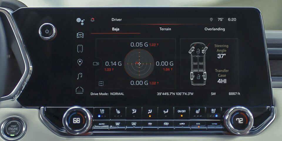 The 2025 GMC Canyon Display Screen Showing the Camera View of the Off-road Performance Feature