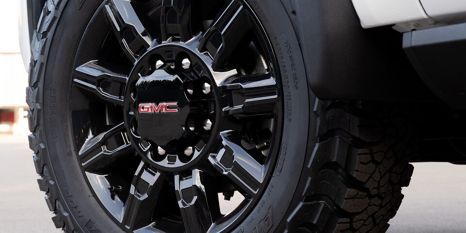 Close-up View of the Wheel on a 2025 GMC Sierra HD AT4 Truck