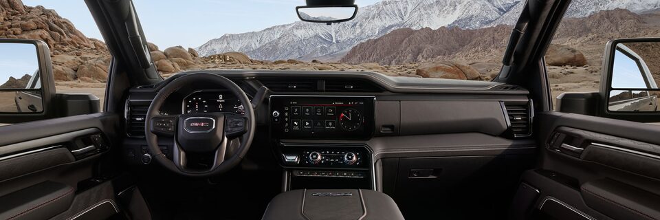 Wide View of the Interior in a 2025 GMC Sierra HD AT4 Truck