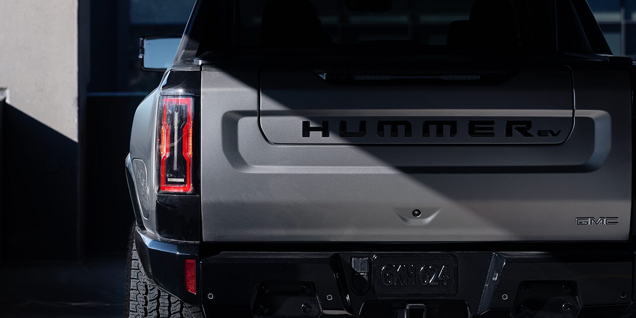 Close-up of a Shadow Going Over the 2026 GMC HUMMER EV Tailgate