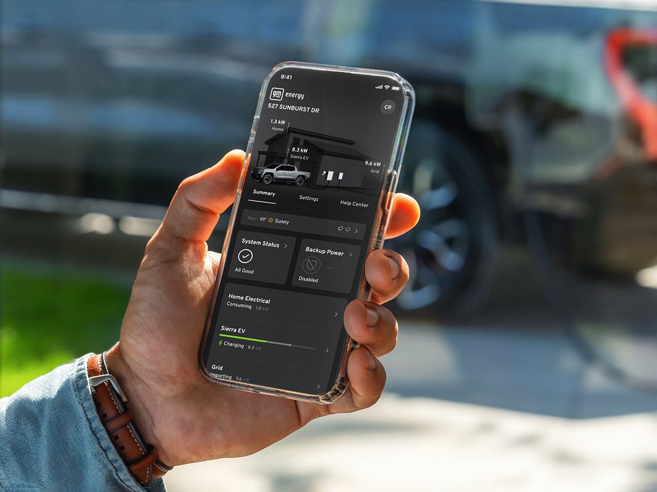 Close-up of the myGMC Mobile App with EV Features
