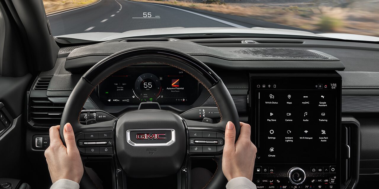 View of the Head up Display in the 2026 GMC Acadia Denali Luxury Mid-Size SUV