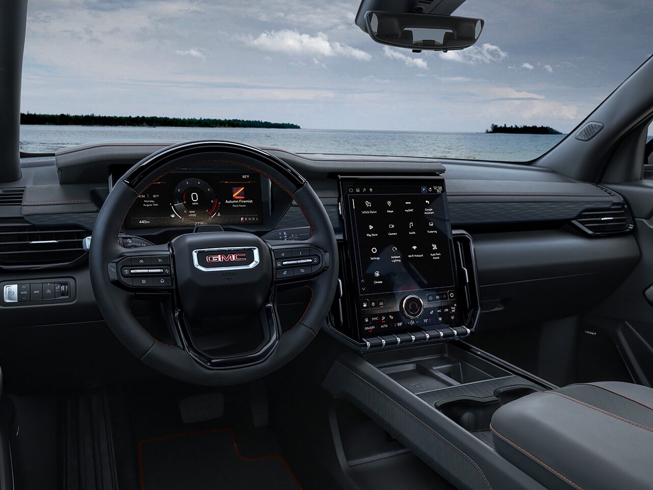 Close-up of the 2026 GMC Acadia AT4 with Forest Storm Interior