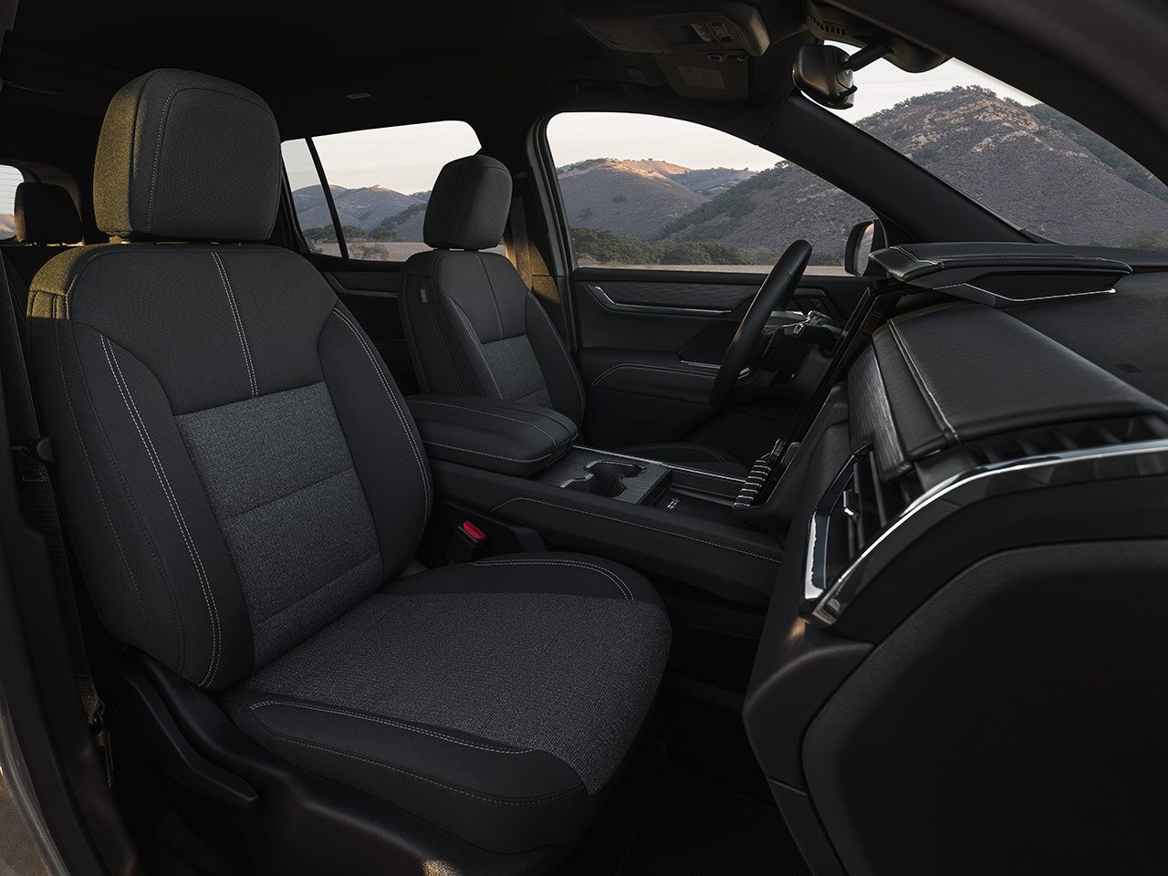 Interior View of the 2026 GMC Acadia Elevation with After Dark Cloth Seats