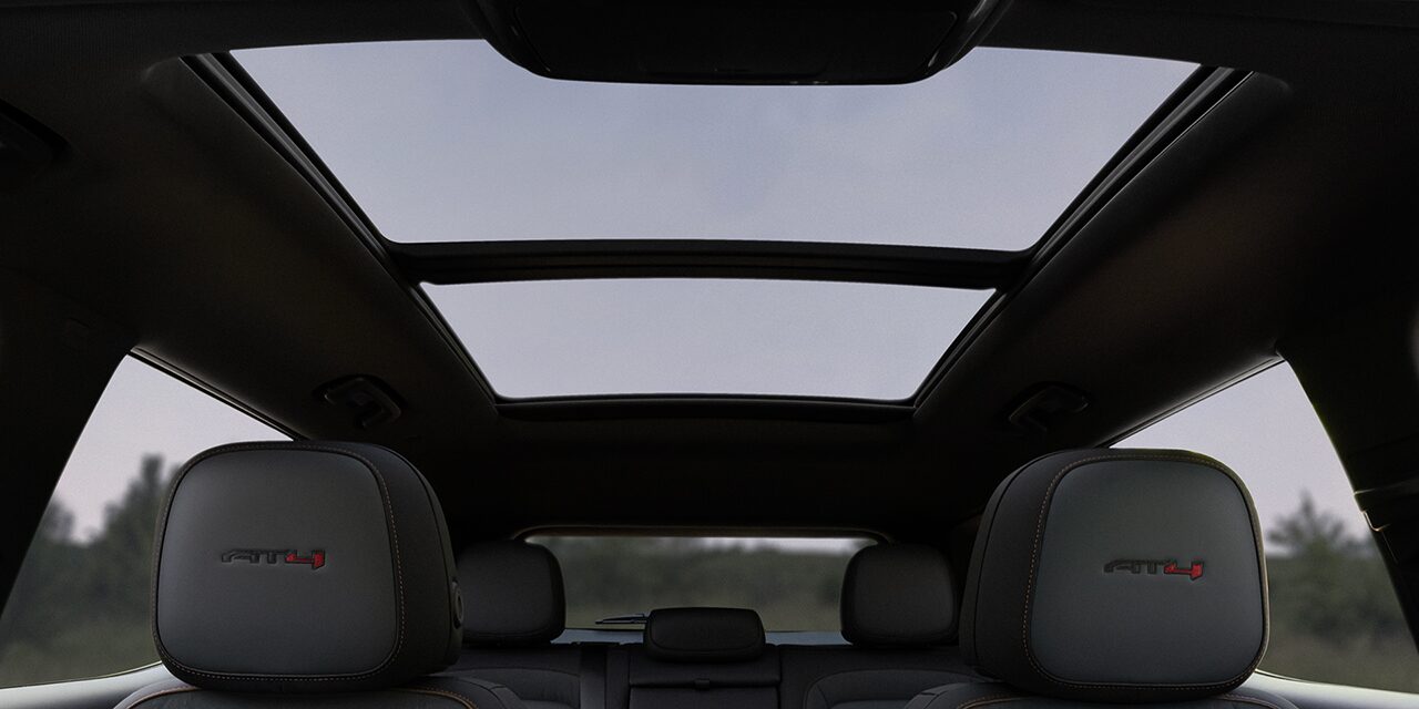 Interior View of the Panoramic Sunroof in the 2026 GMC Terrain AT4 Small Off-Road SUV