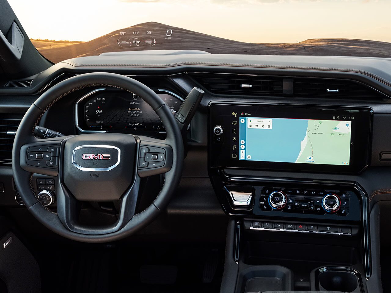 View of the Dashboard and the Navigation Feature Displayed on the Infotainment Screen in the 2026 GMC Sierra HD