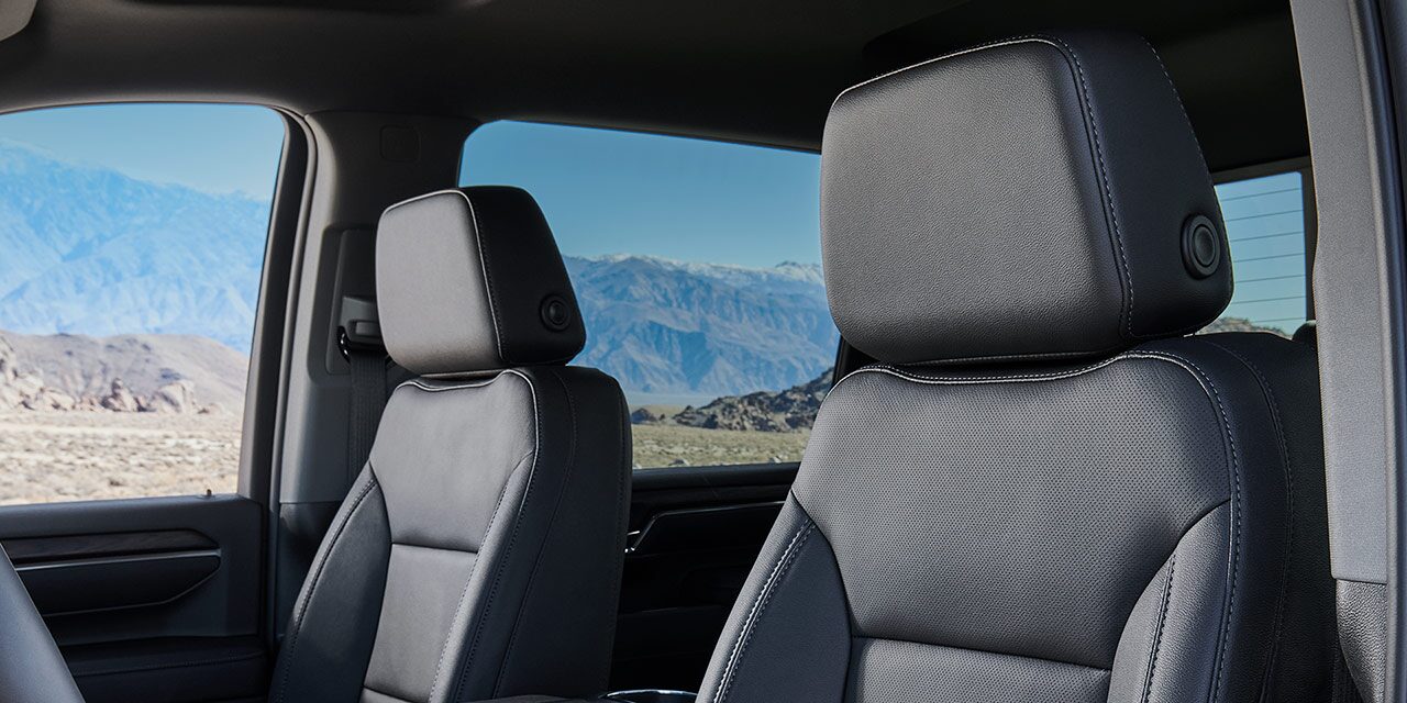 Interior View of the Premium Front Seats in the 2026 GMC Sierra HD Heavy Duty Truck