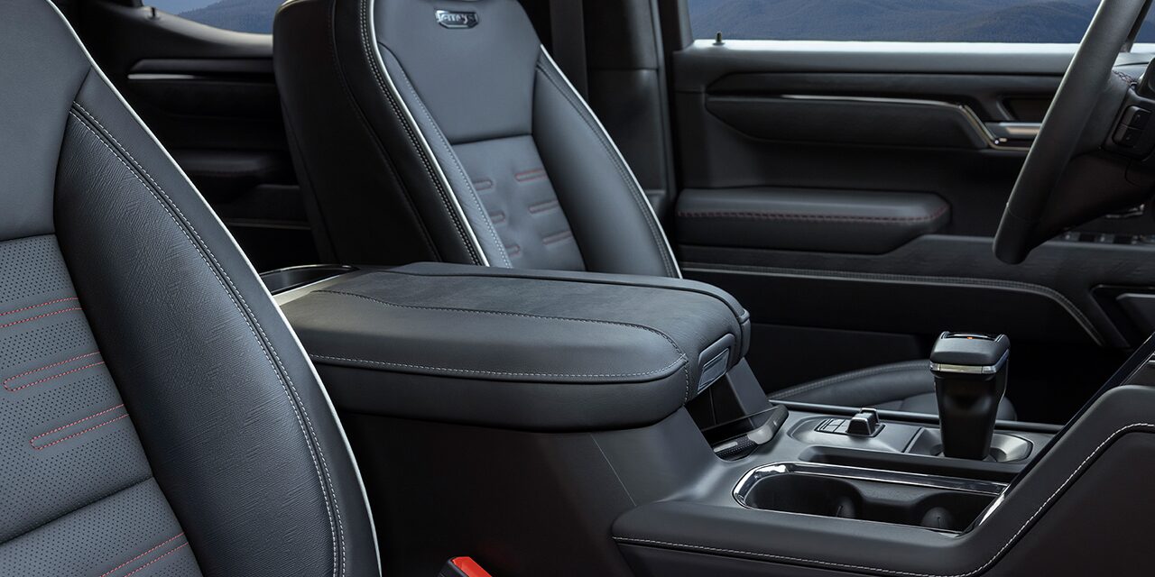 Interior View of the Jet Black Front Seats in the 2026 GMC Sierra 1500 Pickup Truck