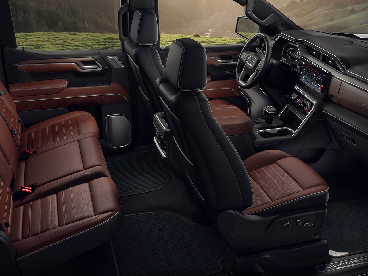 Profile View of the Interior Full-grain Leather Seating and Plaited Contrast Stitching in the 2026 Sierra 1500