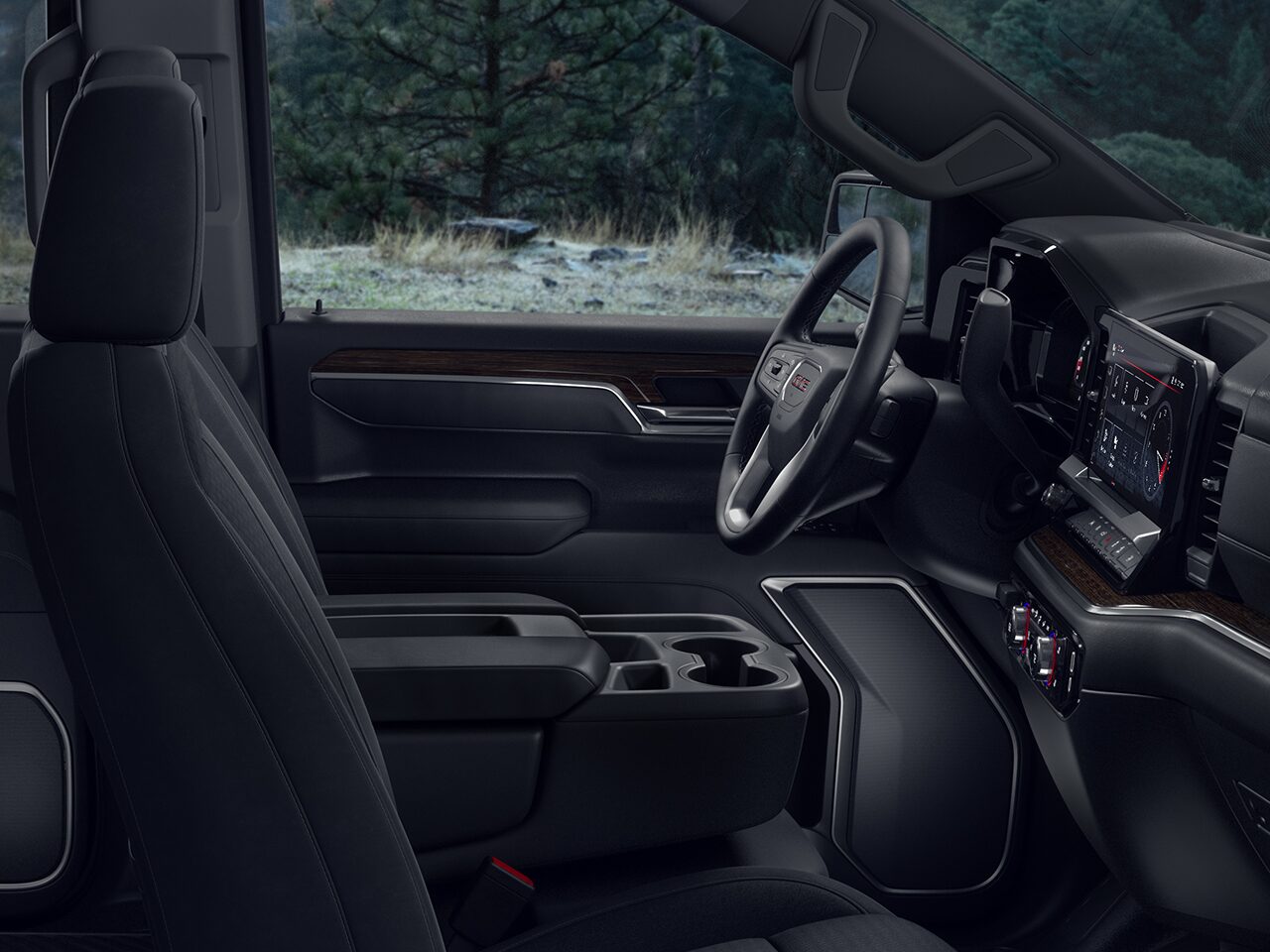 Profile View Jet Black Interior of the 2026 GMC Sierra 1500 Pickup Truck