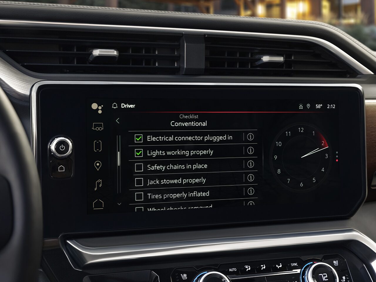 Close-up of the Infotainment Screen Displaying the Prograde Trailing System Options